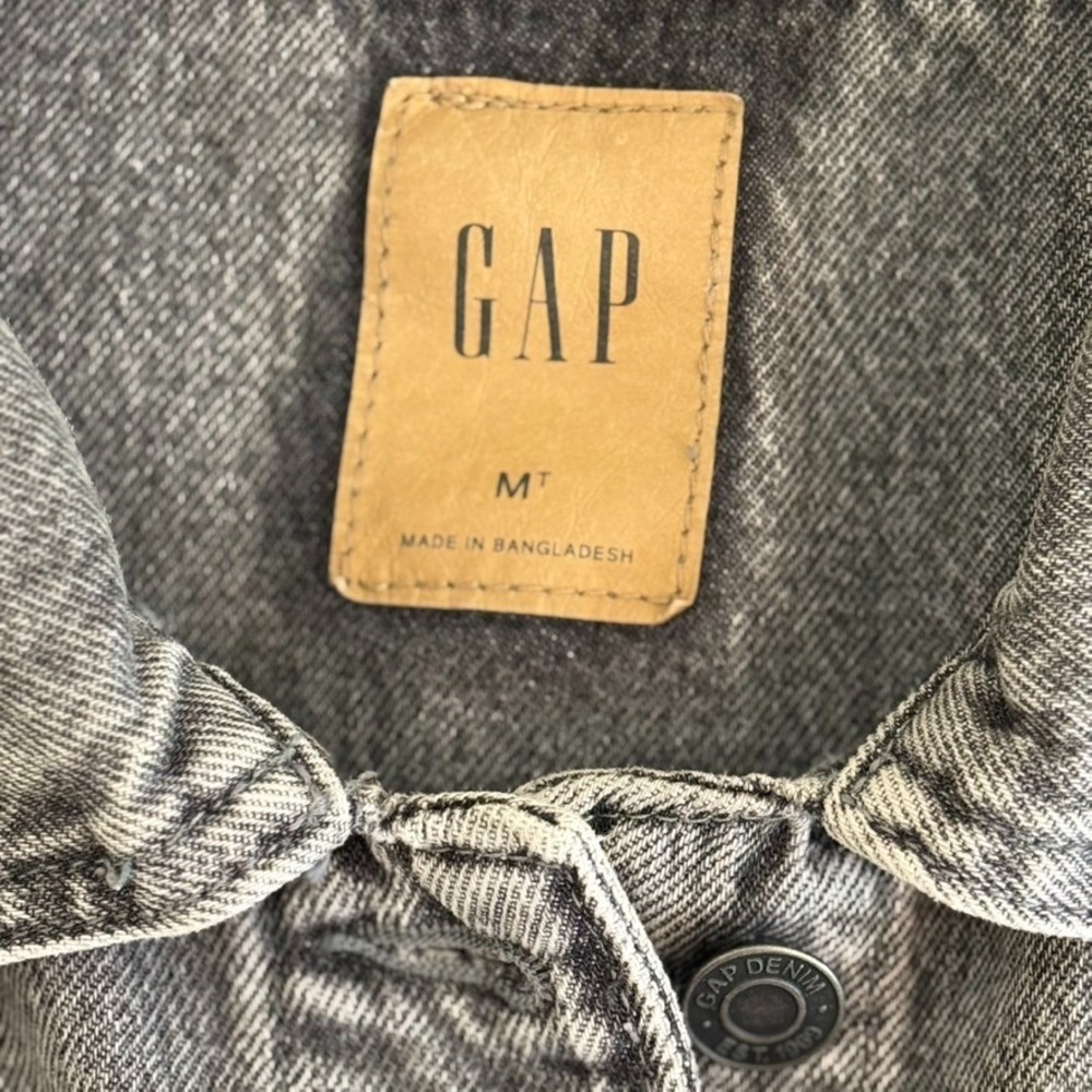 GAP‎ Gray Washed Belted Denim Utility Shirt Shaket Jacket Size M Tall - Picture 6 of 13